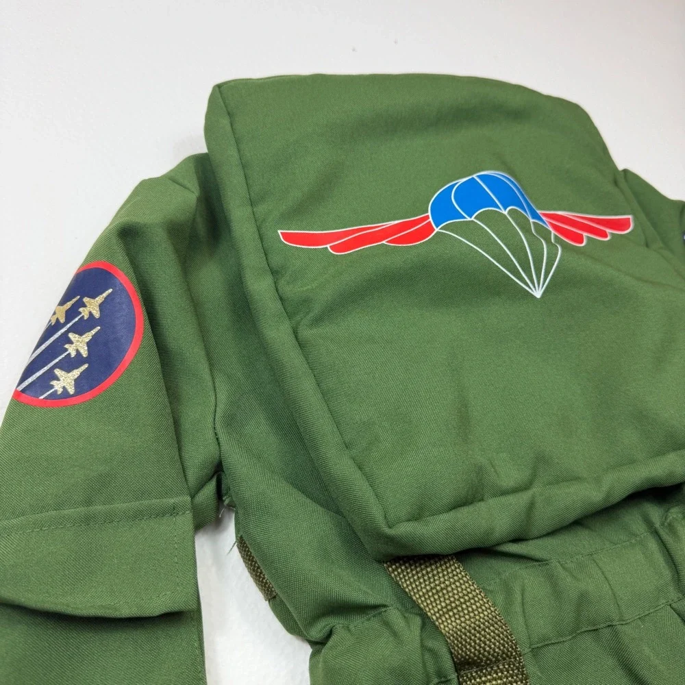 Authentic Kids Pilot Flight Suit Costume Green Aerial Division Boys Small 5/6